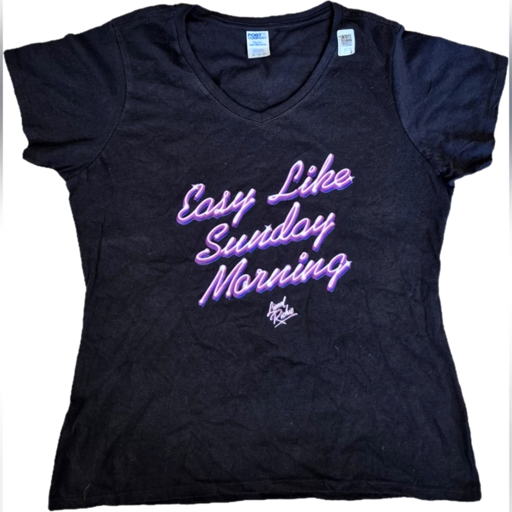 Black XL V-Neck Short Sleeves T-Shirt - "Easy Like Sunday Morning" Design - NWT
